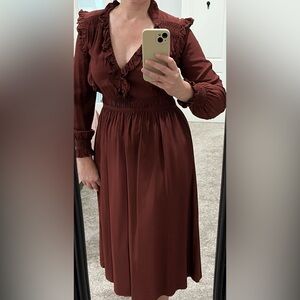 H&M Red Ruffled Wrap Dress with Bishop Sleeves